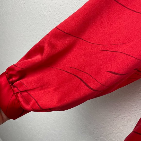 ALFANI Womens 3X Red V-Neck Silk Like Hidden Button Down Blouse Long Sleeves - Picture 5 of 10